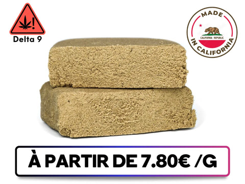 Pollen Californien enrichi en Delta 9 THC, texture sablonneuse, couleur blonde, concentré de cannabis légal