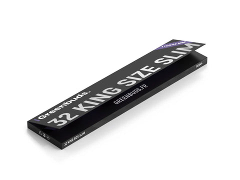 Feuilles à rouler Greenbuds® King Size Slim 110 × 44 mm en papier non blanchi, ultra fin avec combustion lente et gomme arabique naturelle.